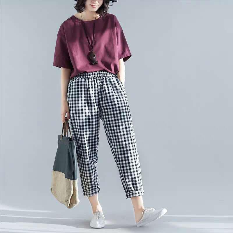 Pantalones de mujer de algodón lavado y lino estampado