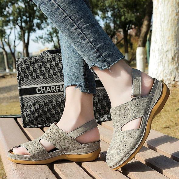 Mujeres Flores Imprimir Decoración Side Peep Toe Costura A Mano Gancho Loop Casual Cuñas Sandalias