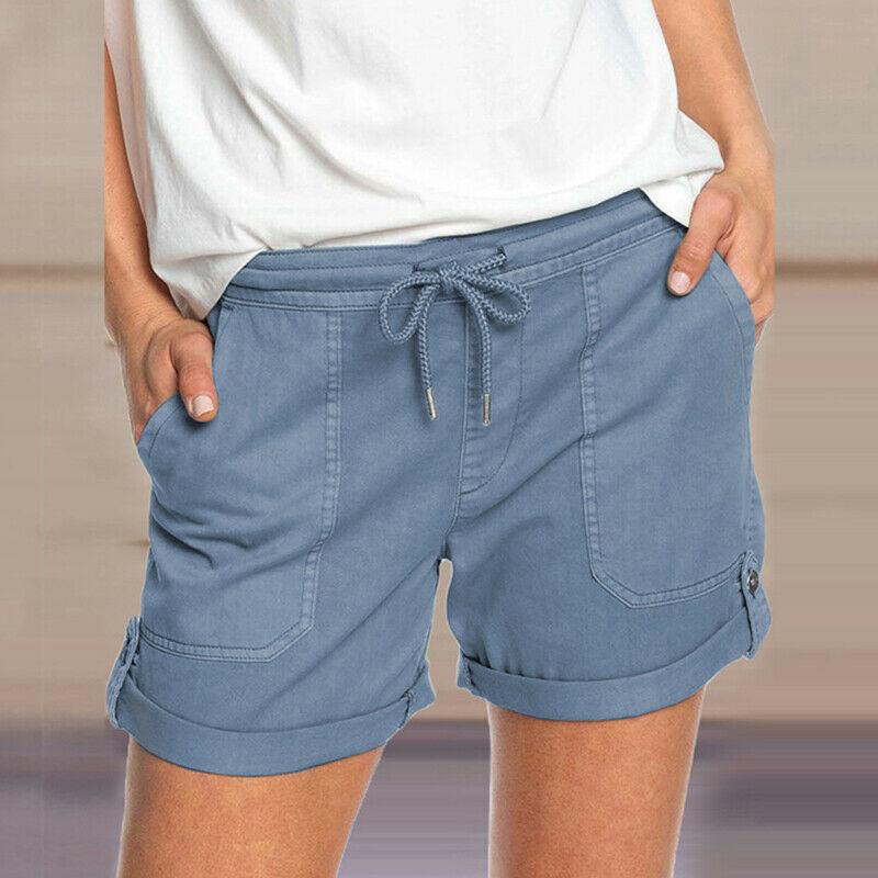 Pantalones cortos de mujer lisos rectos con cordones