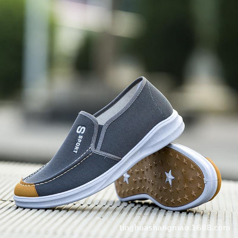 Hombres lavados lienzo transpirable cómodo resbalón portátil en zapatos casuales - MXbueno