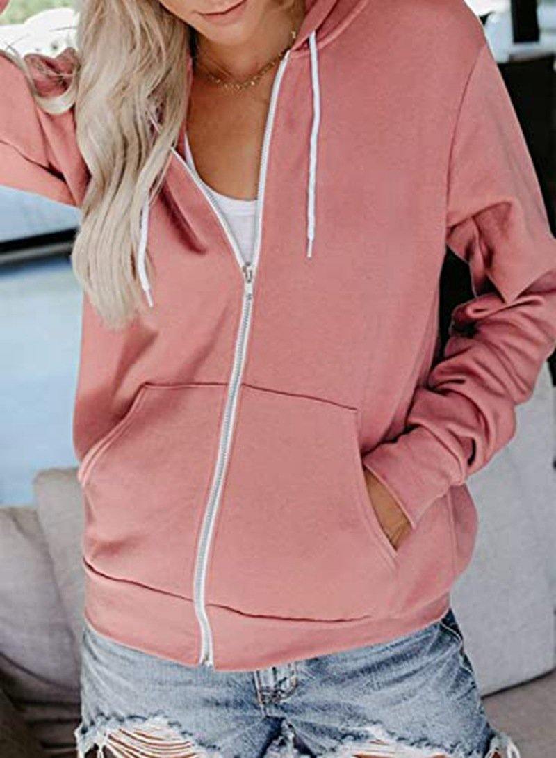 Sudadera con bolsillo de color sólido para mujeres - MXbueno