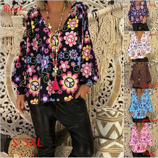 Camiseta estampada con cuello de pico mujer