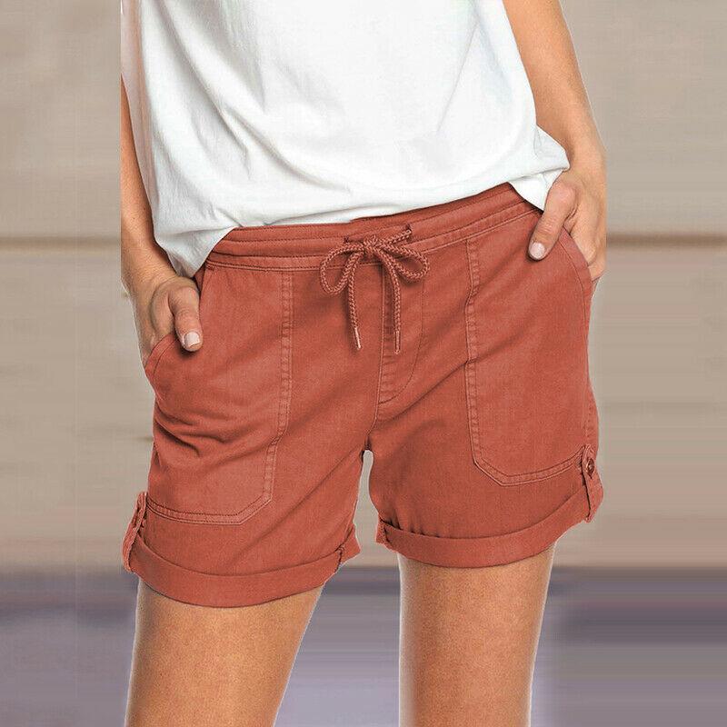 Pantalones cortos de mujer lisos rectos con cordones