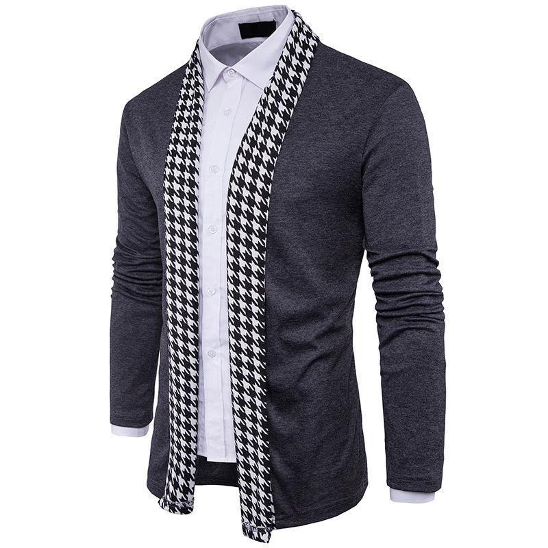 Cárdigan de punto de pata de gallo de longitud media - MXbueno