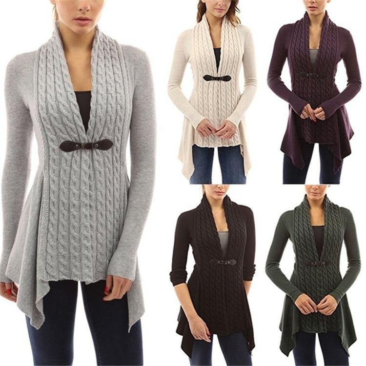 Cárdigan de dobladillo irregular de punto de cable - MXbueno