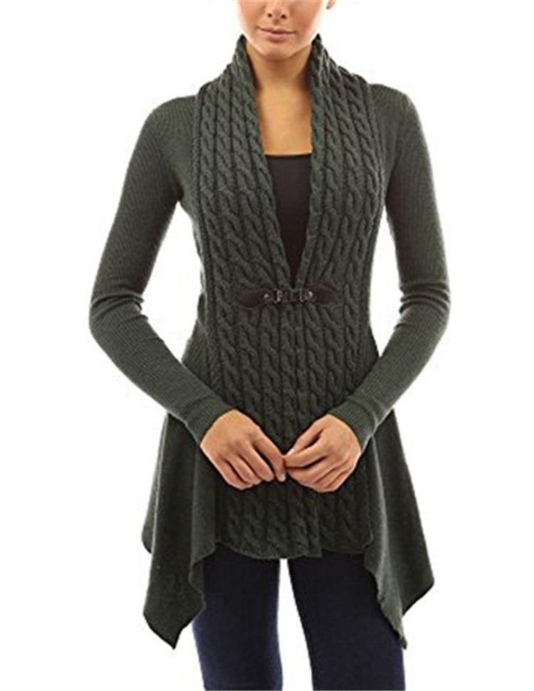 Cárdigan de dobladillo irregular de punto de cable - MXbueno