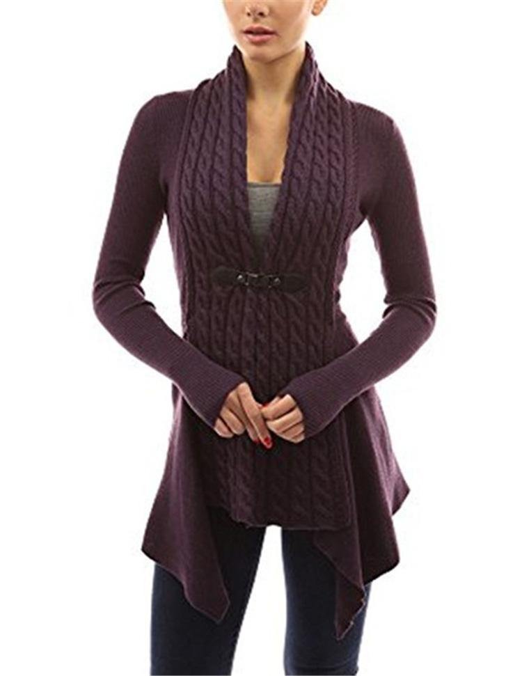 Cárdigan de dobladillo irregular de punto de cable - MXbueno