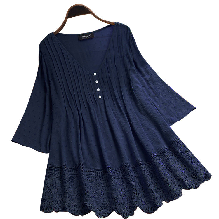 [W-Ropa] Tops De Primavera Y Otoño, Camisas De Lino Y Algodón De Color Sólido, Camisetas Holgadas De Talla Grande Con Huecos, Camisas De Encaje