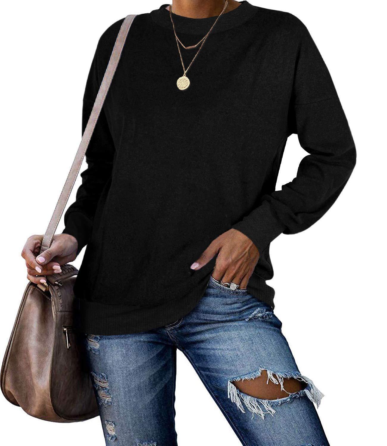 Camiseta de lana de manga larga de color sólido con cuello redondo - MXbueno