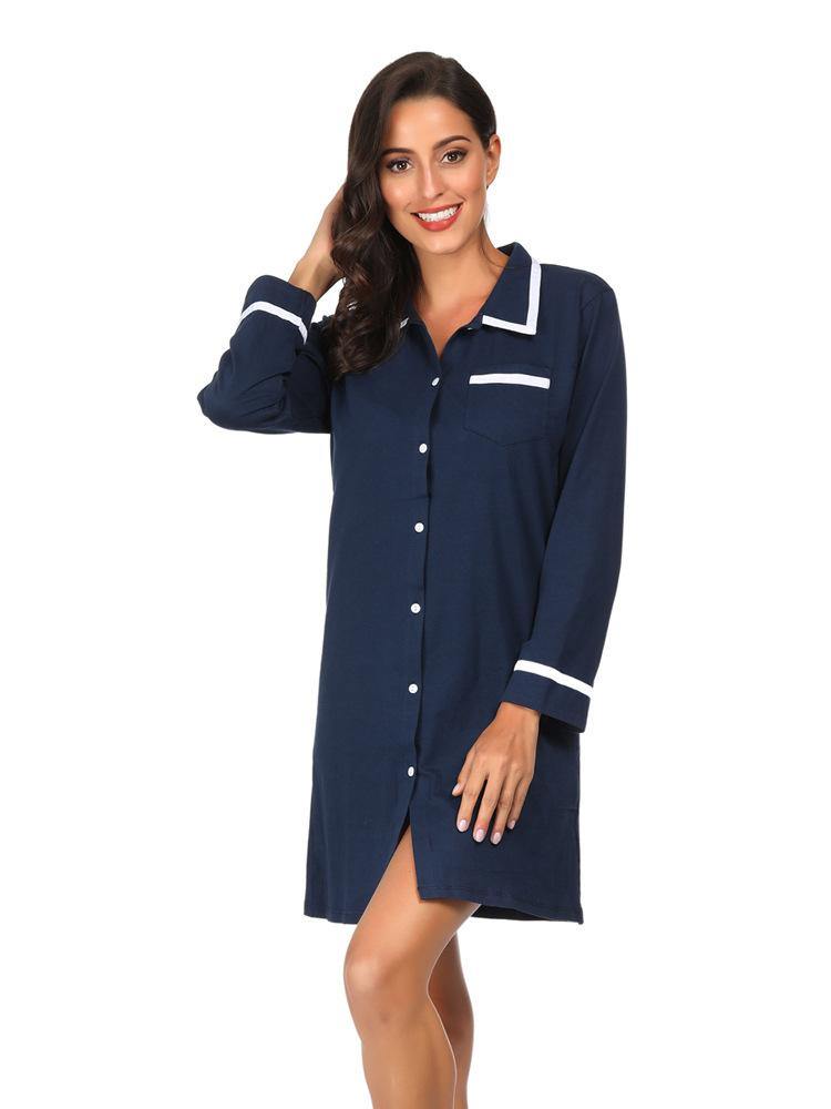 Los pijamas de manga larga estilo camisa de algodón - MXbueno