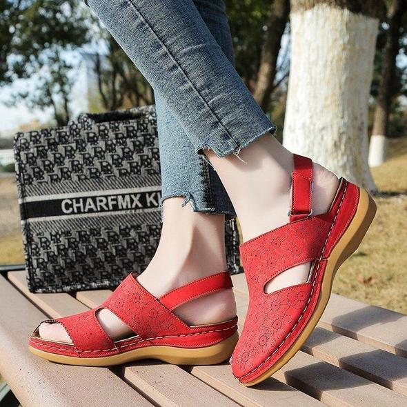 Mujeres Flores Imprimir Decoración Side Peep Toe Costura A Mano Gancho Loop Casual Cuñas Sandalias