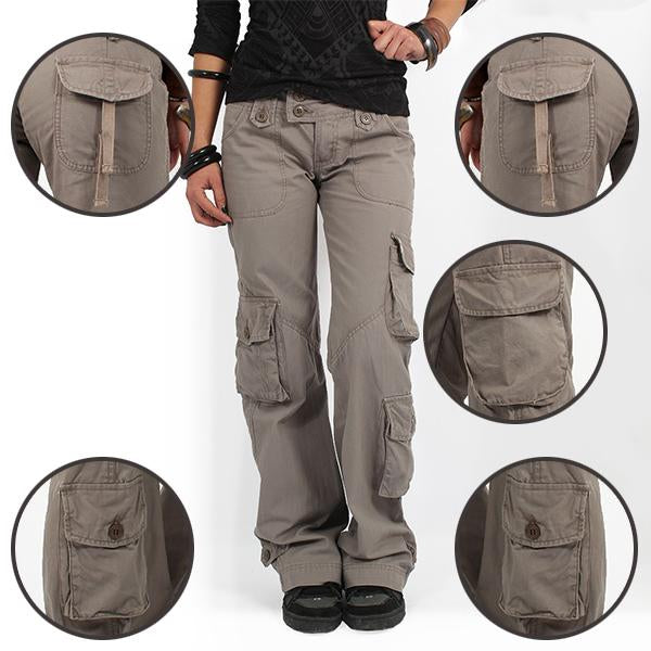 Pantalón Baggy de bolsillo múltiple pantalones de carga acampanados