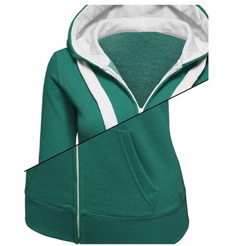 La capucha de las mangas largas con cremallera de color liso para mujeres - MXbueno