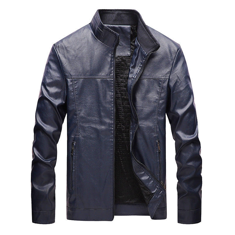 Chaqueta De Cuero De Pu De Motocicleta De Color Sólido Con Cuello Alto Para Hombre Chaqueta De Cuero De Gran Tamaño Para Hombre