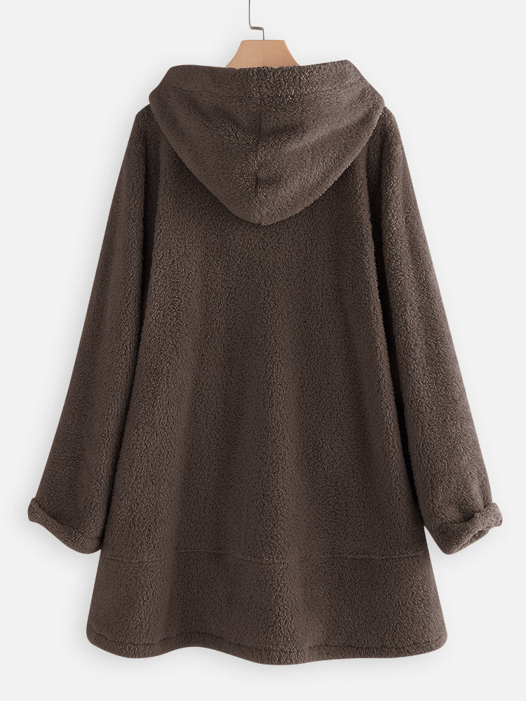 Venta Caliente En Europa Y América Chaqueta De Felpa Abotonada De Invierno Chaqueta Con Capucha De Color Sólido Irregular