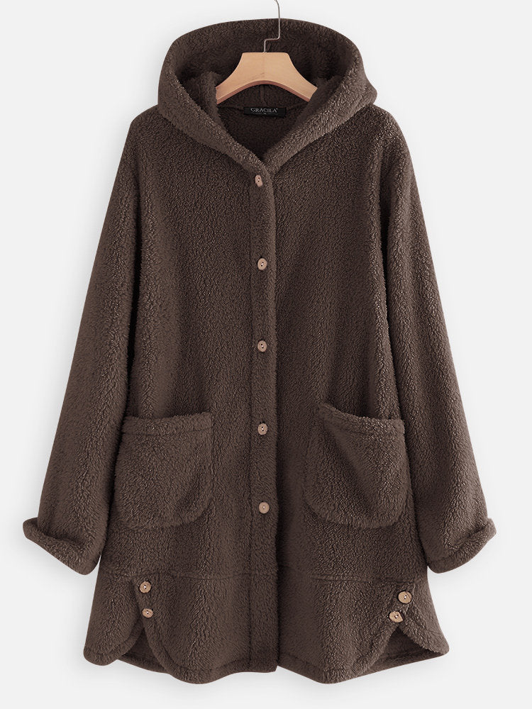 Venta Caliente En Europa Y América Chaqueta De Felpa Abotonada De Invierno Chaqueta Con Capucha De Color Sólido Irregular