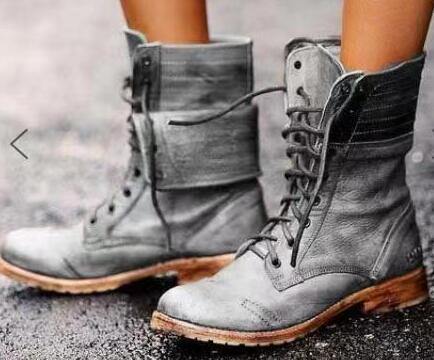 Mujeres Camiseta Clásica Con Cordones De Tacón Bajo Las Botas De Martin - MXbueno