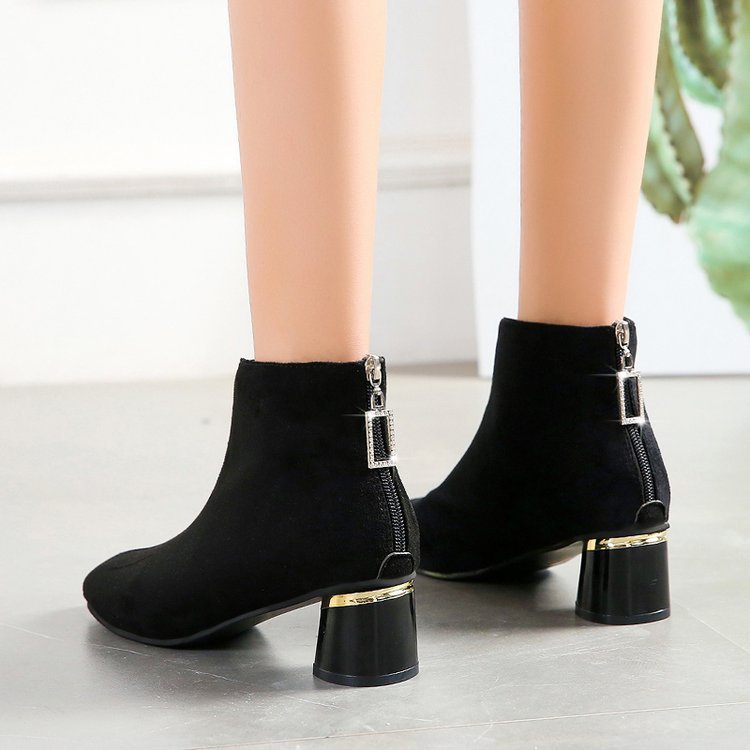 Botas De Mujer Con Cremallera Trasera Y Tubo Corto De Tacón Medio