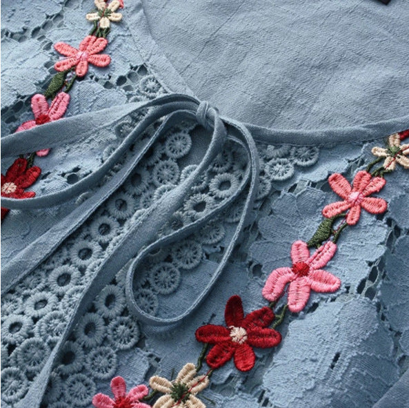 [W-Ropa] Moda encaje Patchwork Bow Blusas para mujer