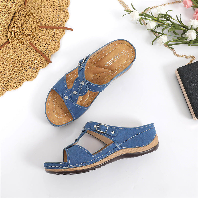 [W-Zapato] Sandalias Moda Mujer Antideslizante Cuña Trenzada Cruzada