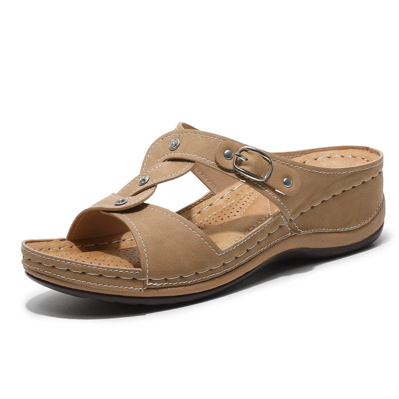 [W-Zapato] Sandalias Moda Mujer Antideslizante Cuña Trenzada Cruzada