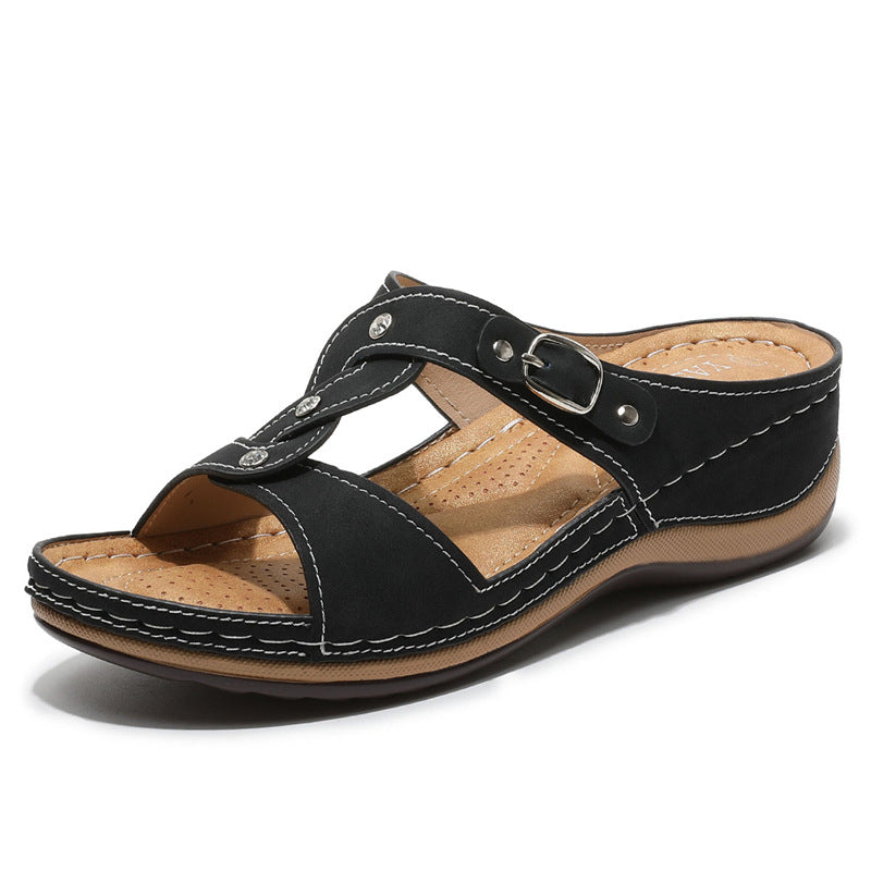 [W-Zapato] Sandalias Moda Mujer Antideslizante Cuña Trenzada Cruzada