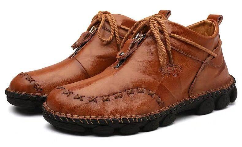 Hombres De La Mano De Costura De Cuero De Vaca No Slip Soft Sole Botas Casual - MXbueno