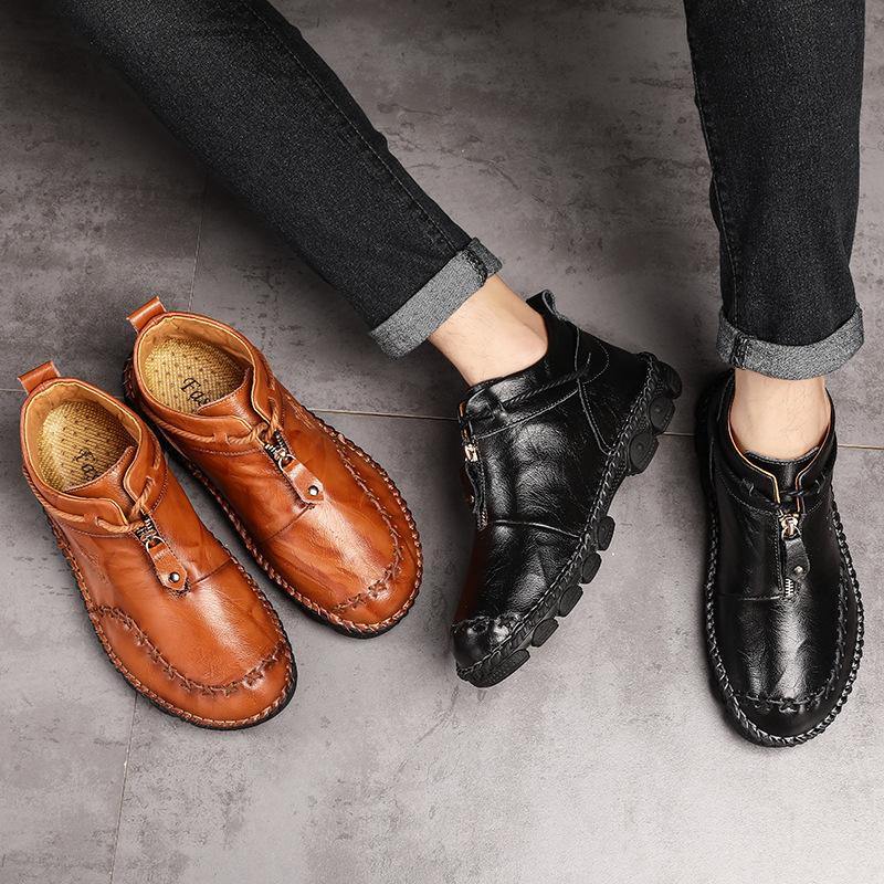 Hombres De La Mano De Costura De Cuero De Vaca No Slip Soft Sole Botas Casual - MXbueno