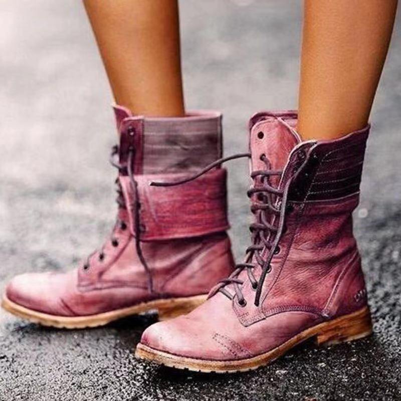 Mujeres Camiseta Clásica Con Cordones De Tacón Bajo Las Botas De Martin - MXbueno