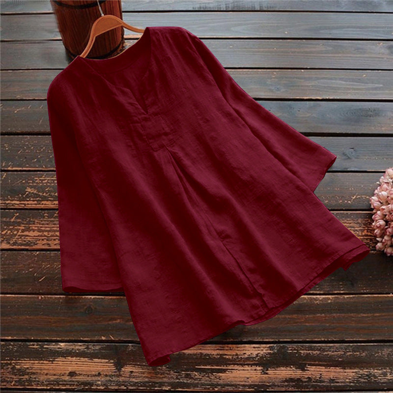 Top Casual De Parche Suelto De Algodón Y Lino