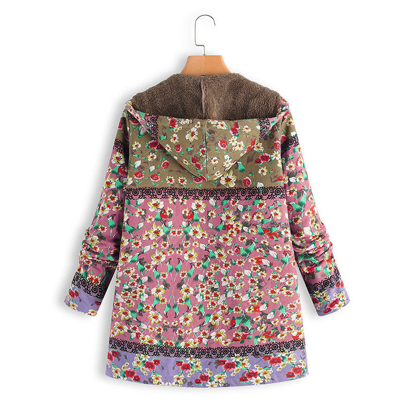Chaqueta Cálida Informal De Talla Grande Con Estampado De Invierno Con Capucha