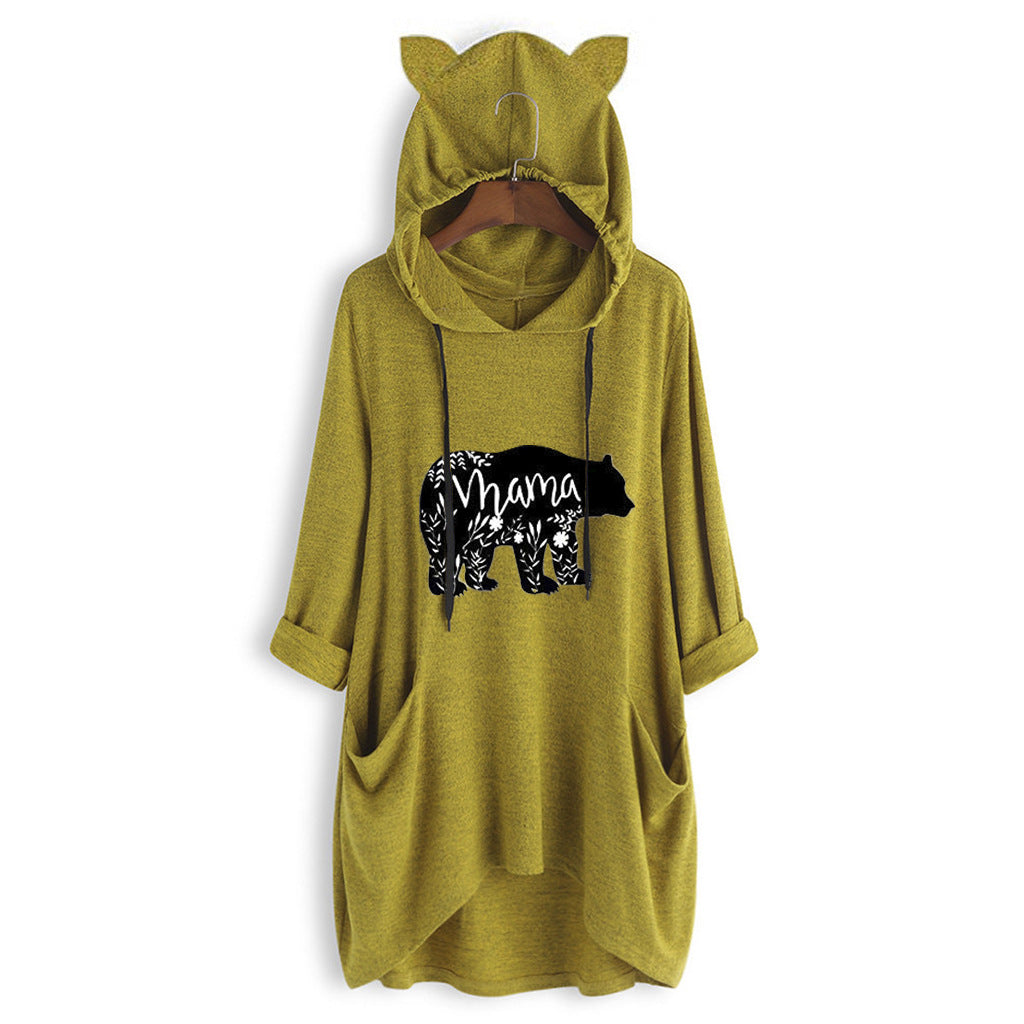 Suéter De Punto Con Capucha Y Manga 3/4 Con Estampado De Dibujos Animados