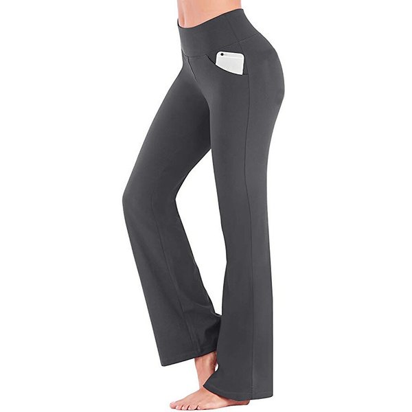 [W-Ropa] Pantalones De Yoga De Cintura Alta Para Mujer Pantalones Acampanados Con Control Del Vientre Estiramiento De Secado Rápido
