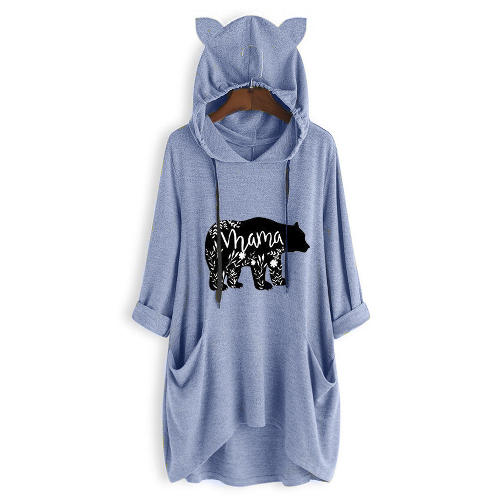 Suéter De Punto Con Capucha Y Manga 3/4 Con Estampado De Dibujos Animados