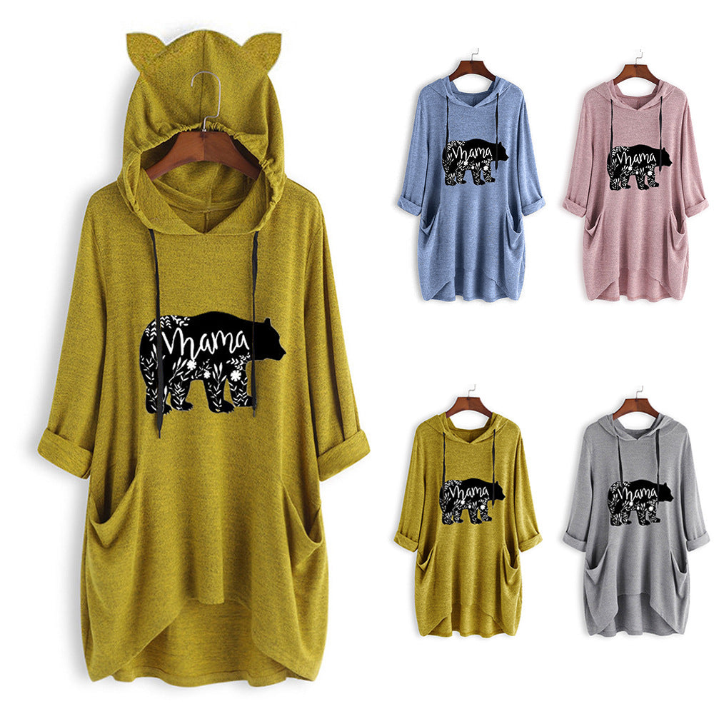 Suéter De Punto Con Capucha Y Manga 3/4 Con Estampado De Dibujos Animados