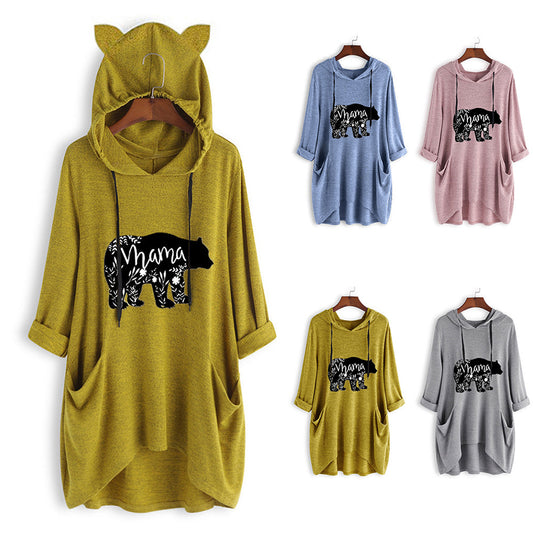 Suéter De Punto Con Capucha Y Manga 3/4 Con Estampado De Dibujos Animados