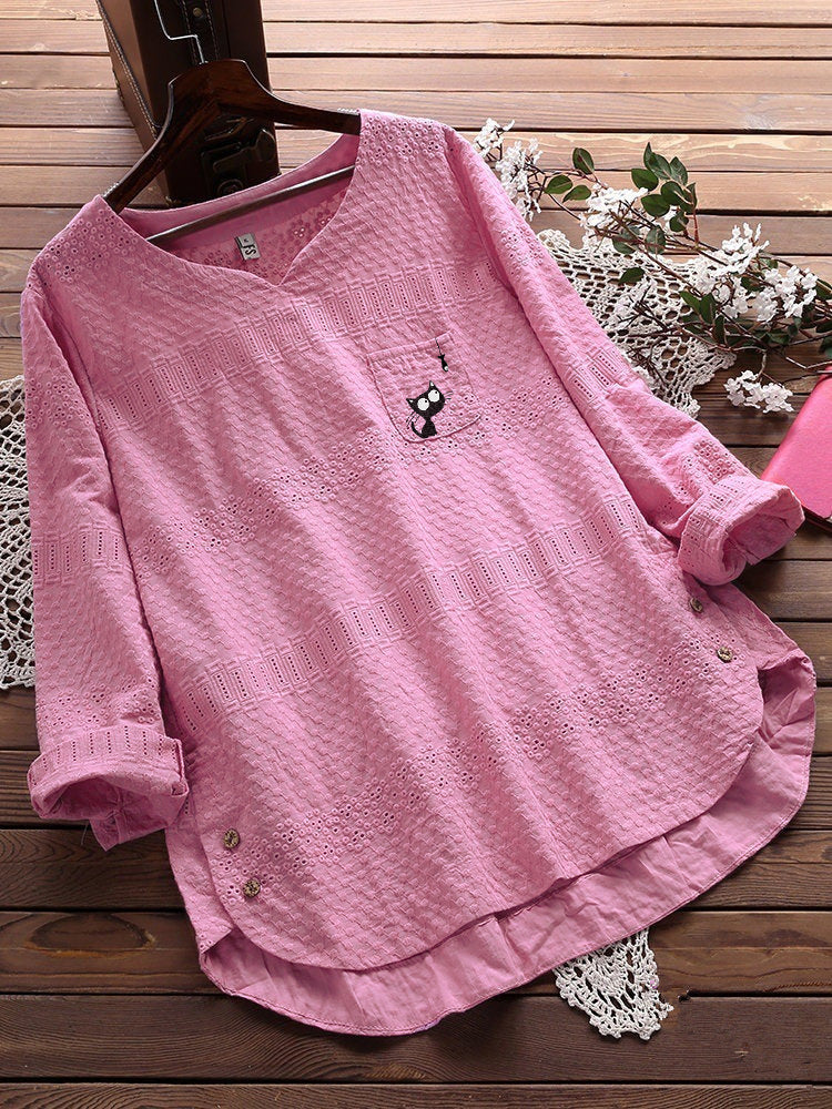 Blusa Casual De Algodón Y Lino Con Cuello Redondo Y Blusa Suelta Para Mujer