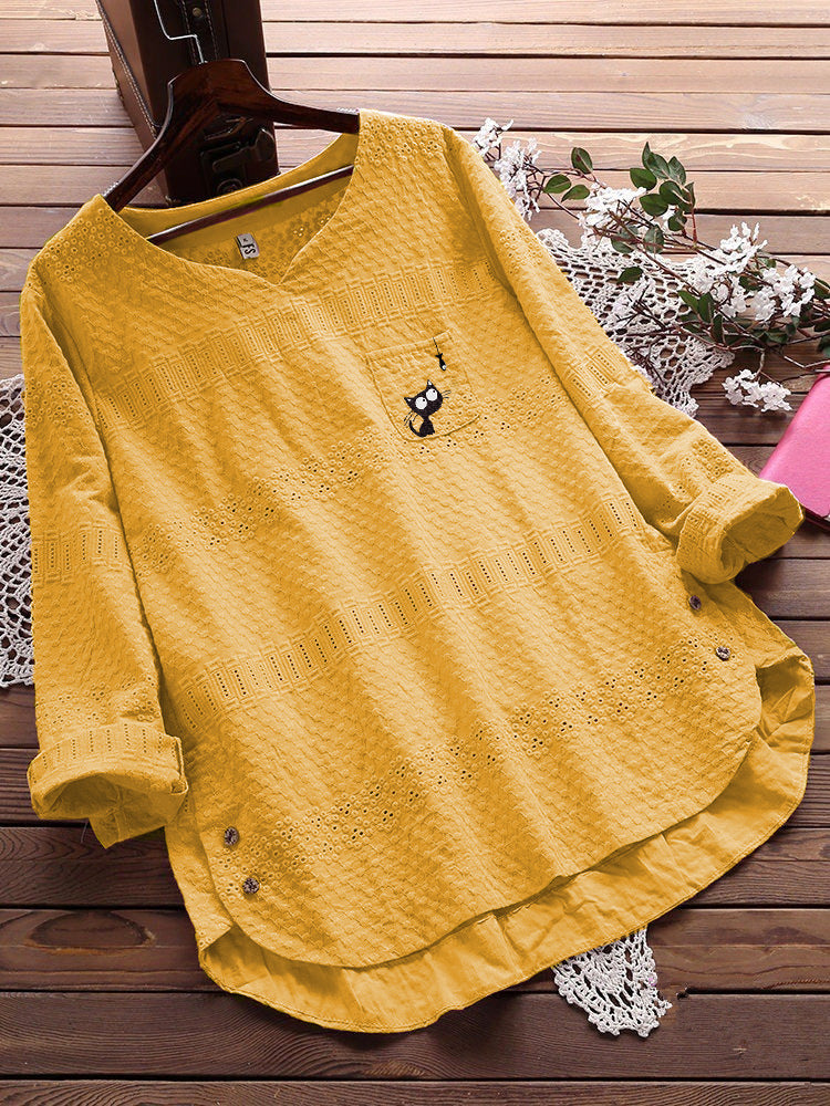 Blusa Casual De Algodón Y Lino Con Cuello Redondo Y Blusa Suelta Para Mujer