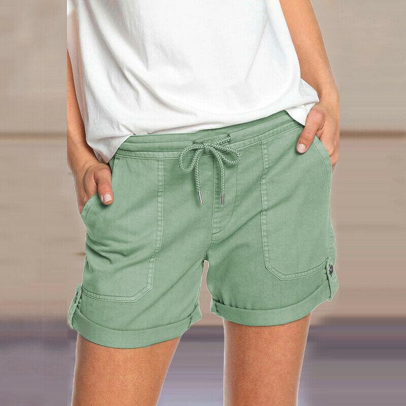 Pantalones cortos de mujer lisos rectos con cordones