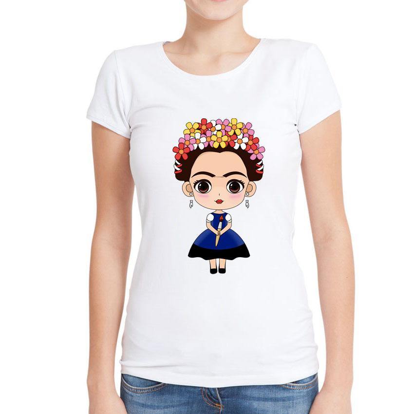 Camiseta de señoras de cuello redondo La pintora mexicana FRIDA - MXbueno