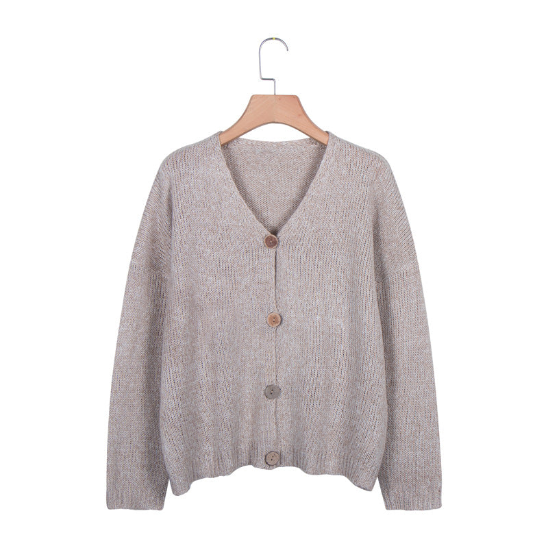 Suéter De Punto Superior Abotonado Casual Con Cuello En V Suéter Suelto De Manga Larga Mujer