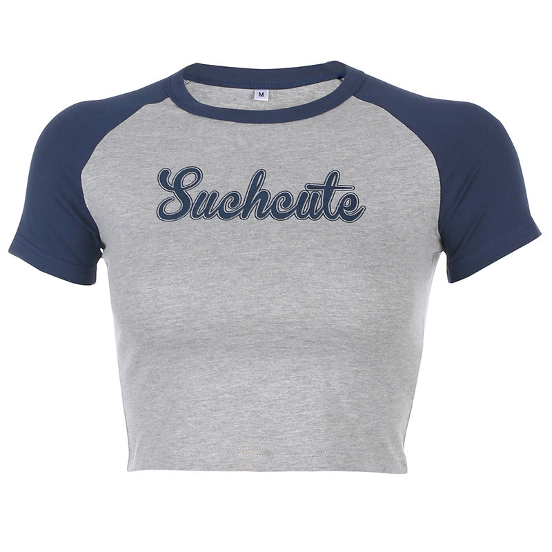 Camiseta Slim Con Estampado Raglán En Contraste