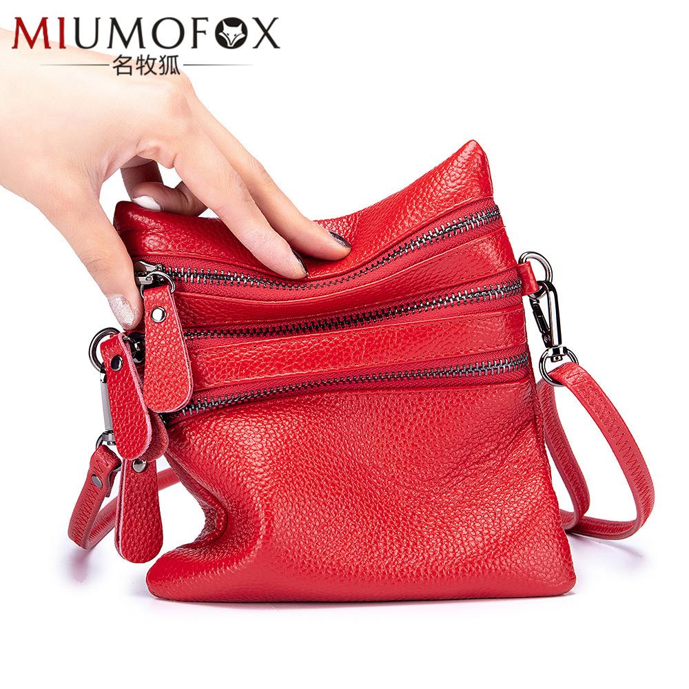 Bolso Bandolera Sólido Multifunción De Cuero Genuino Para Mujer