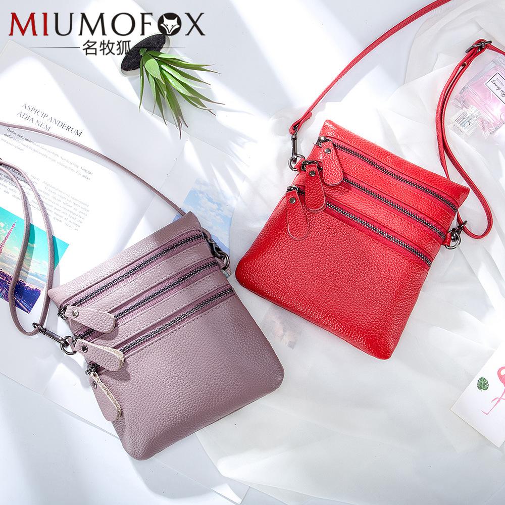 Bolso Bandolera Sólido Multifunción De Cuero Genuino Para Mujer