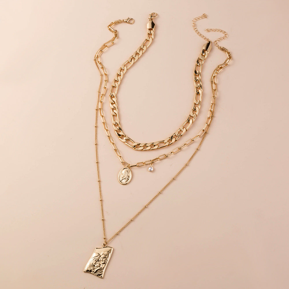 Collar Con Colgante En Relieve De Cabeza De Buda Con Textura De Metal Pesado, Cadena De Suéter, Collar Simple Multicapa Para Mujer