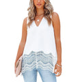 [W-Ropa] Nueva Camiseta De Gasa Sin Mangas Con Cuello En V Y Borde De Encaje De Verano