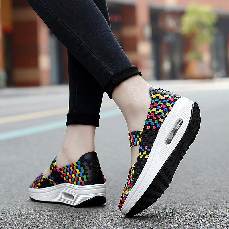 [W-Zapato] Zapatos Tejidos Transpirables Huecos Para Mujer Zapatillas De Deporte Para Mujer