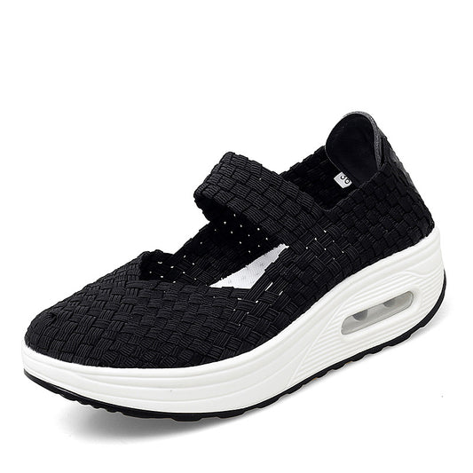 [W-Zapato] Zapatos Tejidos Transpirables Huecos Para Mujer Zapatillas De Deporte Para Mujer