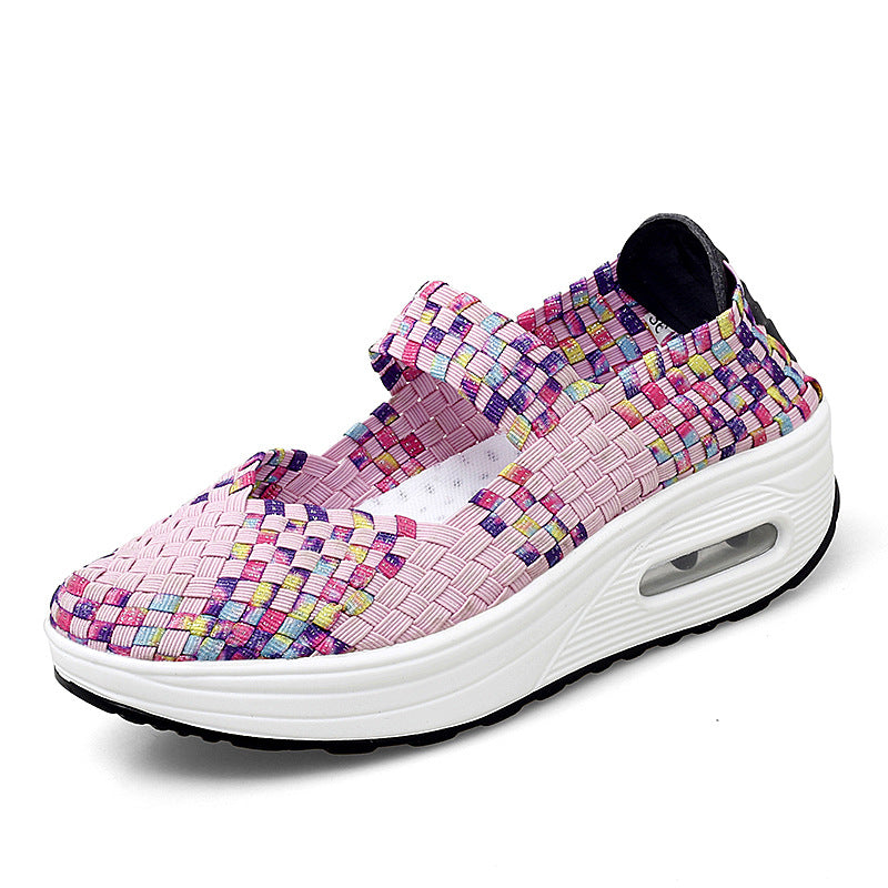 [W-Zapato] Zapatos Tejidos Transpirables Huecos Para Mujer Zapatillas De Deporte Para Mujer