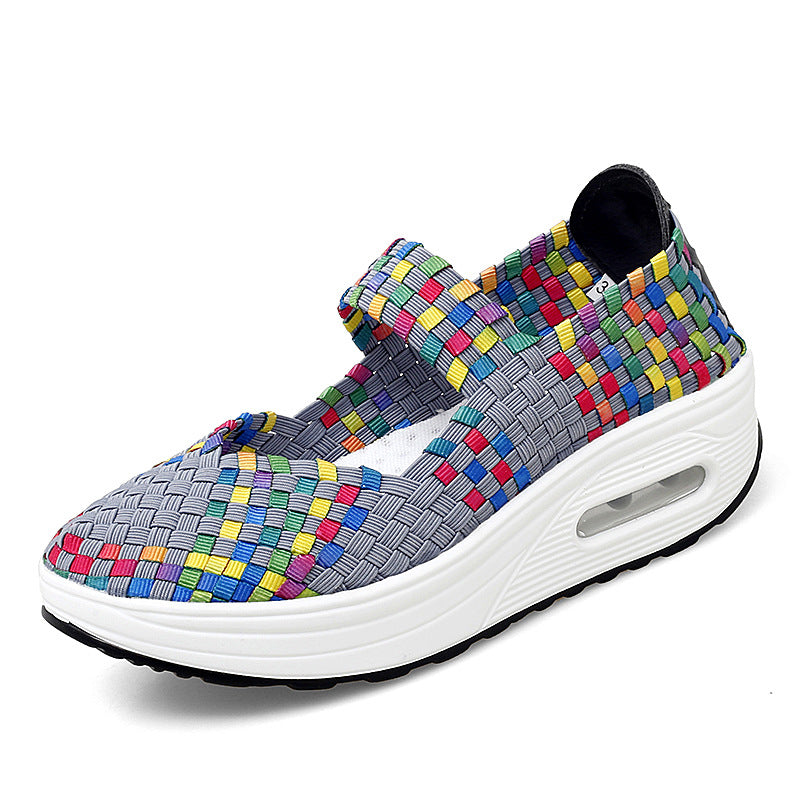 [W-Zapato] Zapatos Tejidos Transpirables Huecos Para Mujer Zapatillas De Deporte Para Mujer